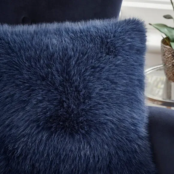 Cushion Cover with Faux Fur - Navy, Polyester