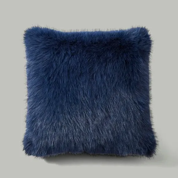 Cushion Cover with Faux Fur - Navy, Polyester