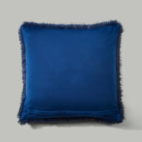 Cushion Cover with Faux Fur - Navy, Polyester