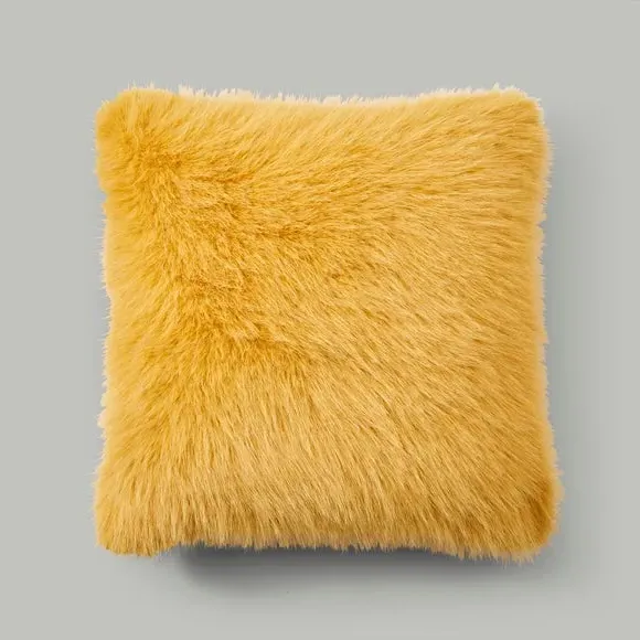 Cushion Cover with Faux Fur - Ochre, Polyester