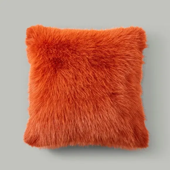 Cushion Cover with Faux Fur - Orange, Polyester