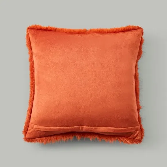 Cushion Cover with Faux Fur - Orange, Polyester