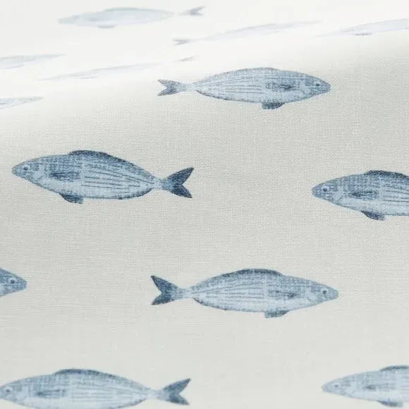 Cushion Cover with Fish Print - Blue, Cotton