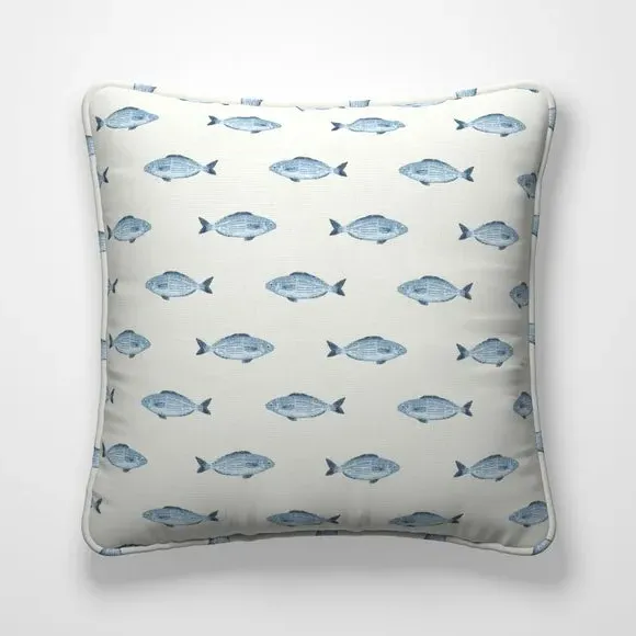 Cushion Cover with Fish Print - Blue, Cotton