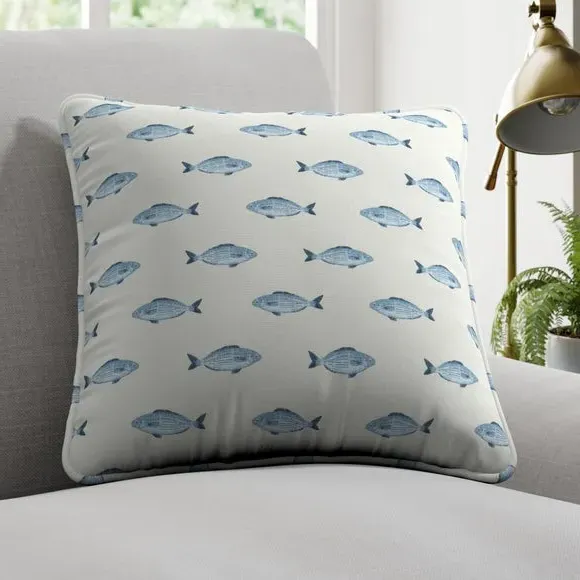 Cushion Cover with Fish Print - Blue, Cotton