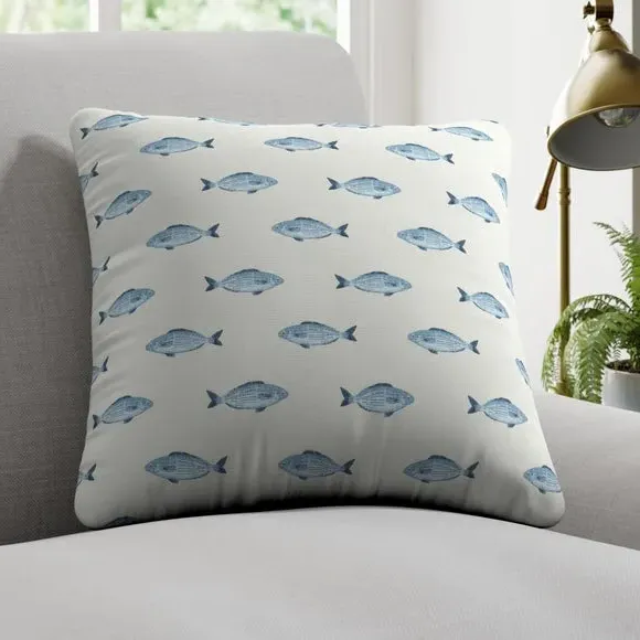 Cushion Cover with Fish Print - Blue, Cotton image