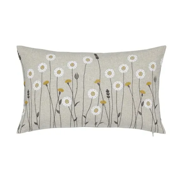 Cushion Cover with Floral Design - Grey, Fabric