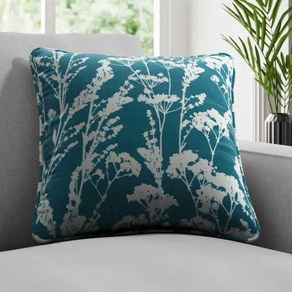 Cushion Cover with Floral Design - Kingfisher, Cotton