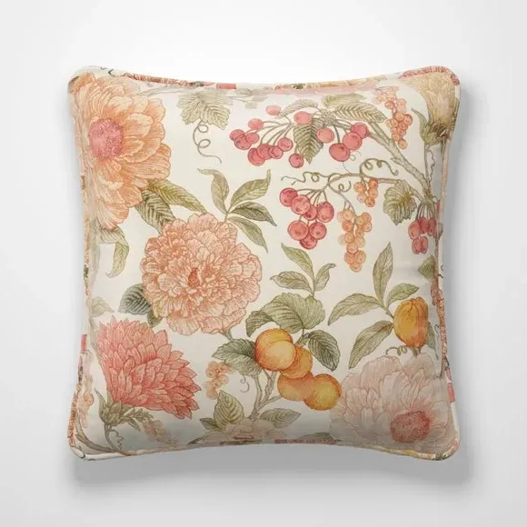 Cushion Cover with Floral Design - Orange, Cotton