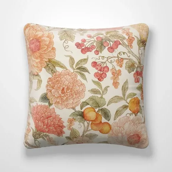 Cushion Cover with Floral Design - Orange, Cotton