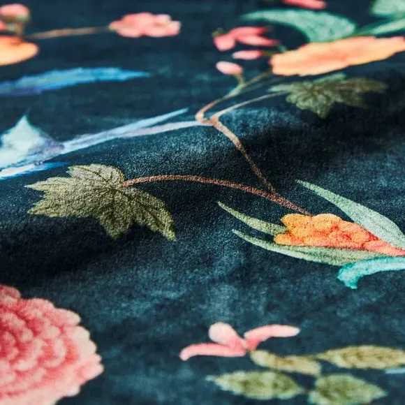 Cushion Cover with Floral Design - Teal, Polyester