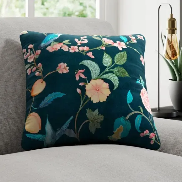 Cushion Cover with Floral Design - Teal, Polyester image