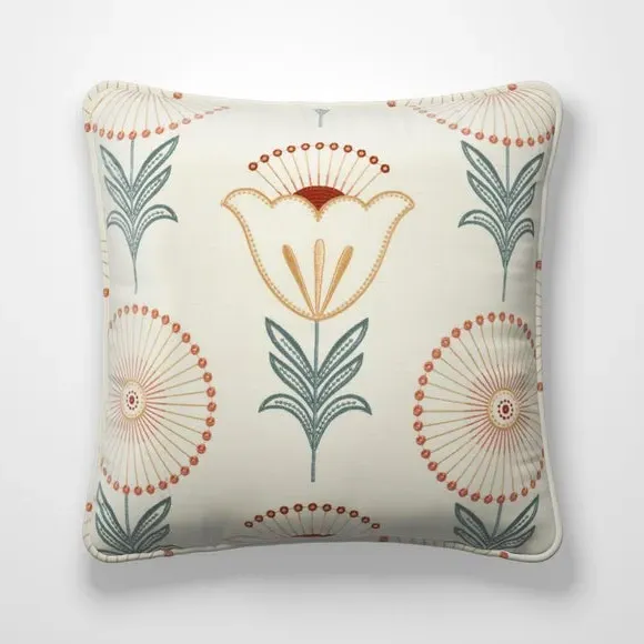 Cushion Cover with Floral Embroidery - Teal