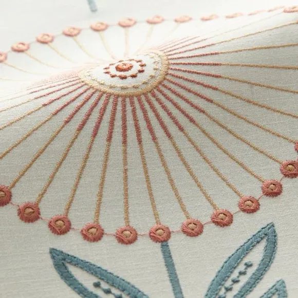 Cushion Cover with Floral Embroidery - Teal