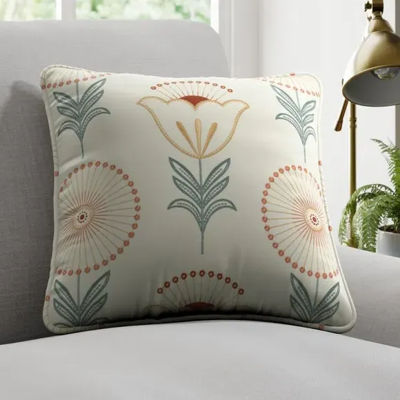 Cushion Cover with Floral Embroidery - Teal image