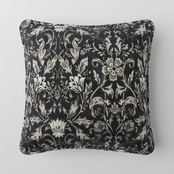 Cushion Cover with Floral Pattern - Ebony, Cotton