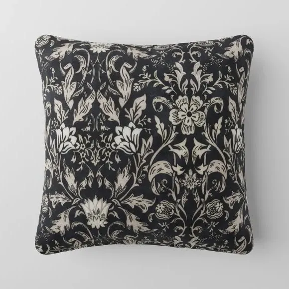 Cushion Cover with Floral Pattern - Ebony, Cotton