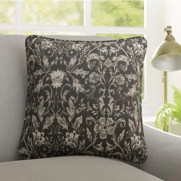 Cushion Cover with Floral Pattern - Ebony, Cotton