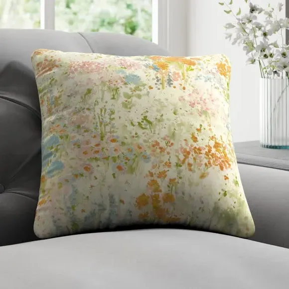 Cushion Cover with Floral Print - Orange, Cotton image