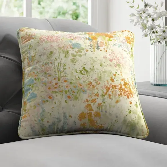 Cushion Cover with Floral Print - Orange, Cotton