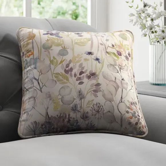 Cushion Cover with Floral Print - Violet, Cotton