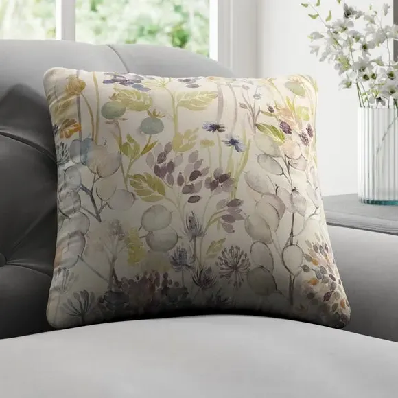 Cushion Cover with Floral Print - Violet, Cotton