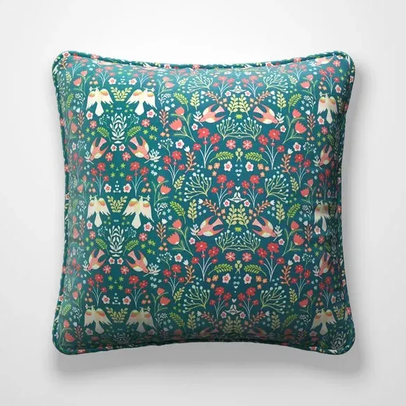 Cushion Cover with Folk Art Print - Jade, Cotton