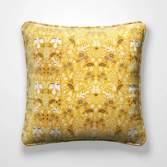 Cushion Cover with Folk Art Print - Ochre, Cotton