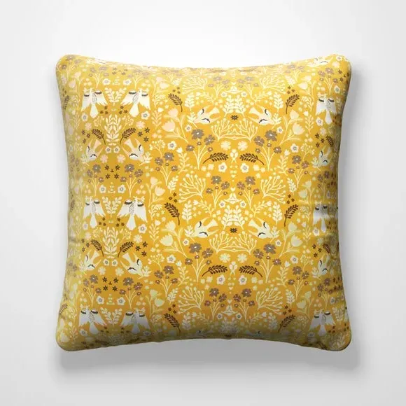 Cushion Cover with Folk Art Print - Ochre, Cotton