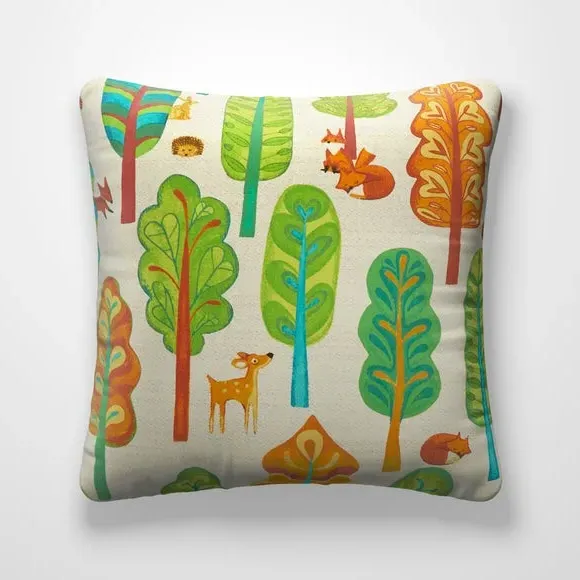 Cushion Cover with Forest Design - Multi, Cotton
