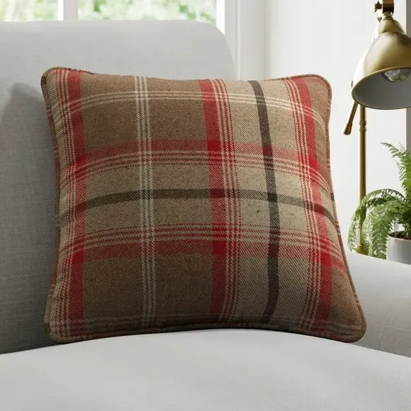 Cushion Cover with Highland Check - Rosso