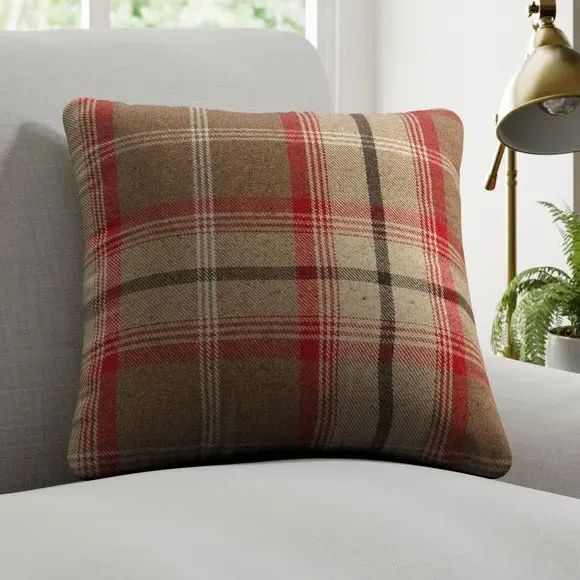Cushion Cover with Highland Check - Rosso
