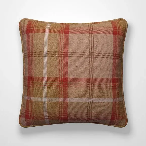Cushion Cover with Highland Check - Rust