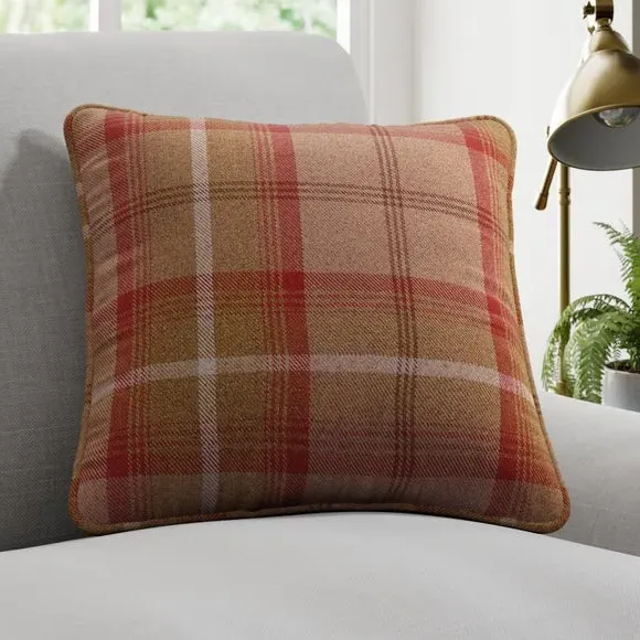 Cushion Cover with Highland Check - Rust