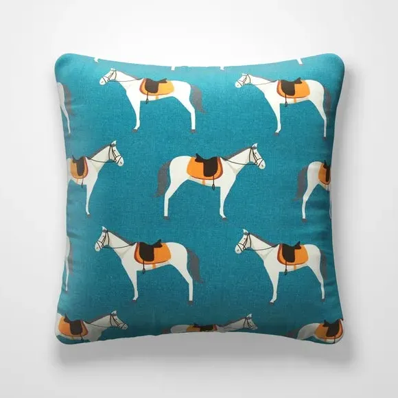 Cushion Cover with Horse Design - Jade, Cotton