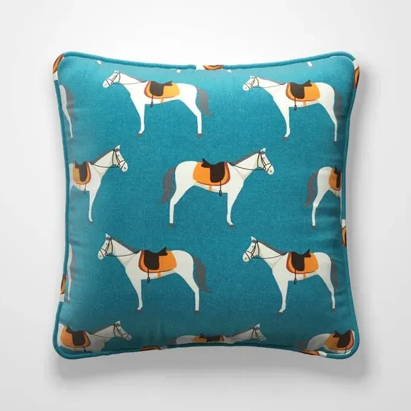 Cushion Cover with Horse Design - Jade, Cotton
