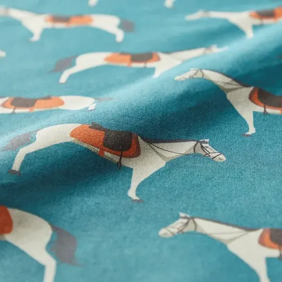 Cushion Cover with Horse Design - Jade, Cotton