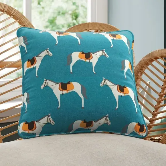 Cushion Cover with Horse Design - Jade, Cotton