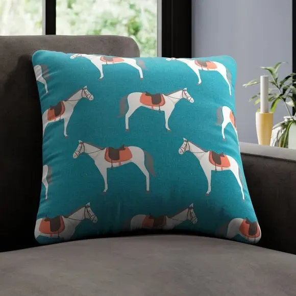 Cushion Cover with Horse Design - Jade, Cotton image