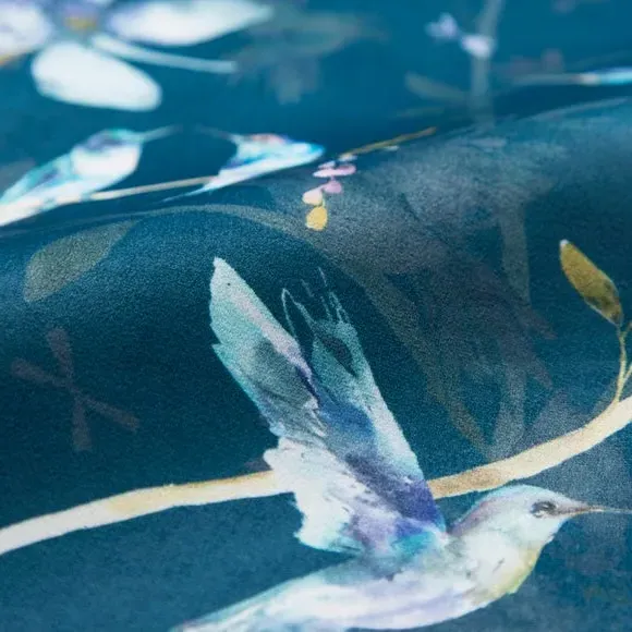 Cushion Cover with Hummingbird Print - Teal, Velvet