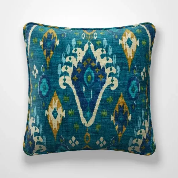 Cushion Cover with Ikat Design - Teal, Cotton
