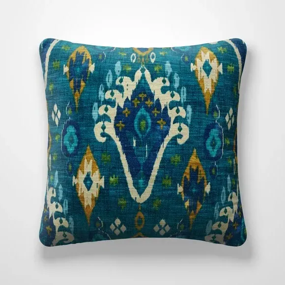 Cushion Cover with Ikat Design - Teal, Cotton