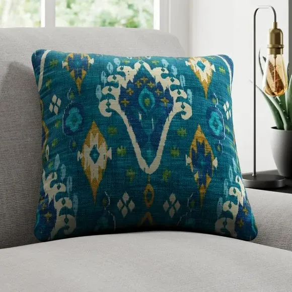Cushion Cover with Ikat Design - Teal, Cotton image