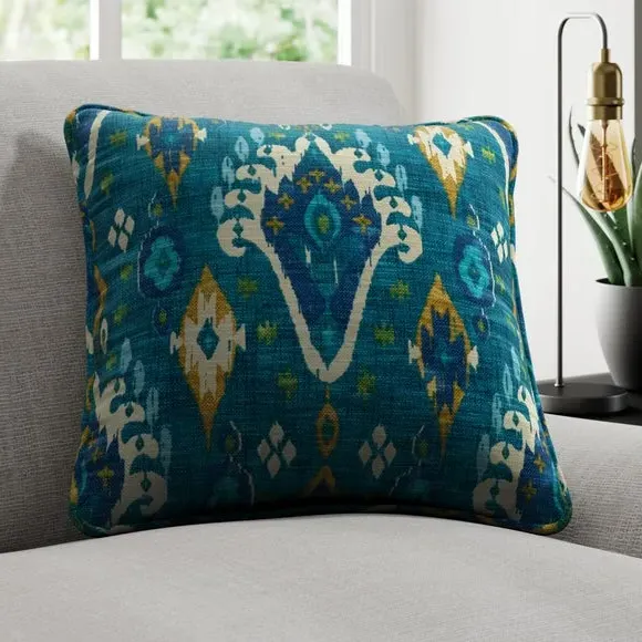 Cushion Cover with Ikat Design - Teal, Cotton