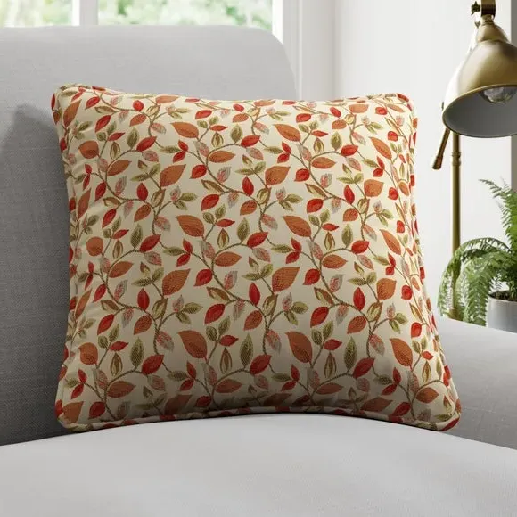 Cushion Cover with Leaf Design - Burnt Orange