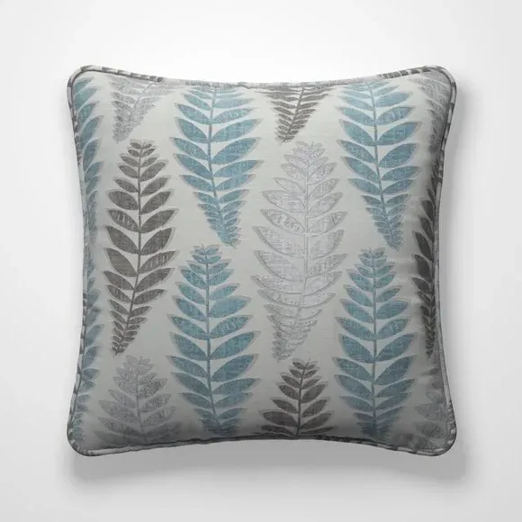 Cushion Cover with Leaf Design - Duck Egg
