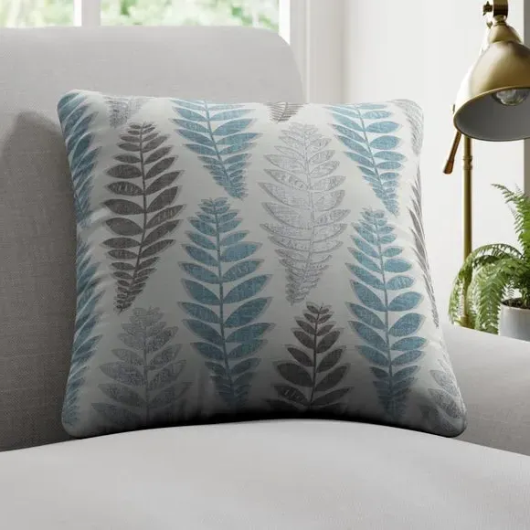 Cushion Cover with Leaf Design - Duck Egg image