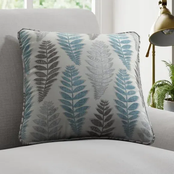Cushion Cover with Leaf Design - Duck Egg