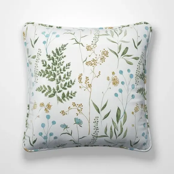 Cushion Cover with Leaf Design - Duckegg, Cotton