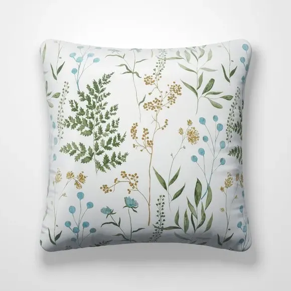 Cushion Cover with Leaf Design - Duckegg, Cotton